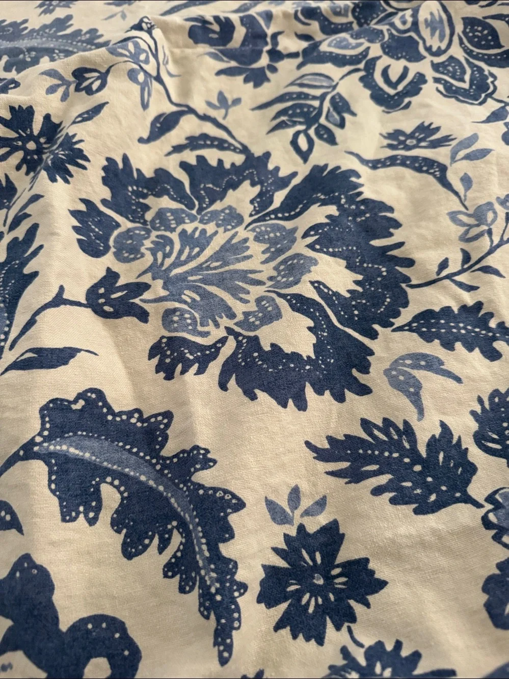 2 Pottery Barn Pillow Shams Blue and Cream Botanical Print Fabric